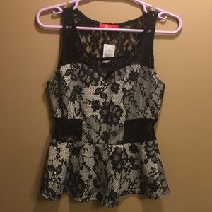 Black and White Lace Sheer Peplum Top